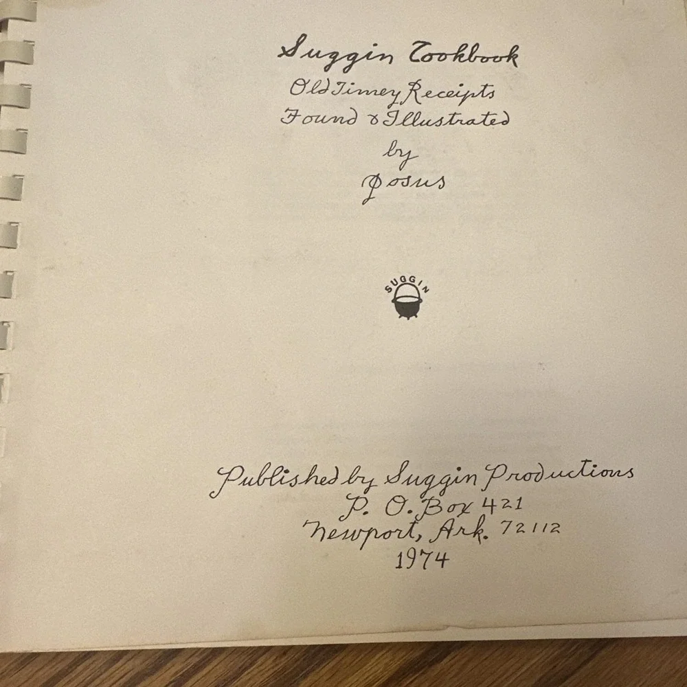 Suggin Cookbook Receipts 1829 Handrunning‎ Josus 1974 First Ed Vintage Arkansas